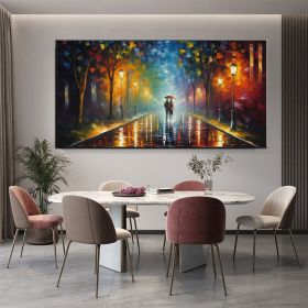 Hand Oil Pianting Abstract Romantic City Landscape Oil Painting On Canvas Large Wall Art Hand Painted Colorful Tree Painting Modern Wall Decor (style: 1, size: 60X90cm)