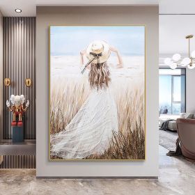 Handmade Oil Painting Nice Day Sky Sea Meadow Flowers Painting on Canvas Handmade Wall Art Original Oil Artwork for Home Living Room Bedroom  Office D (style: 2, size: 90X120cm)