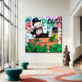 Hand Painted Cartoon Figure Oil Painting Rich Monopoly Alec Pop Art Graffiti Canvas Banksy Art Monopoly Graffiti Street Graffiti Wall Art (style: 1, size: 160x160cm)