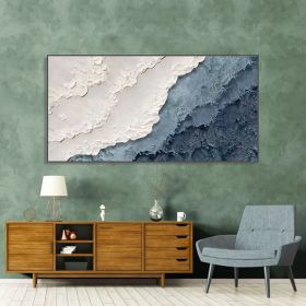 Handmade Oil Painting Textured Wall Art Blue Ocean Painting On Canvas Minimalist Sea Wave Painting Wall Art Morden Art Bedroom Wall Decor Fashion Art (style: 1, size: 120x240cm)