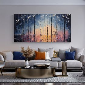 Hand Painted Oil Painting Large Abstract Rain Scenery Oil Painting on Canvas Original Forest Painting Texture Wall Art Living room Home Decor Bedroom (style: 1, size: 60x120cm)