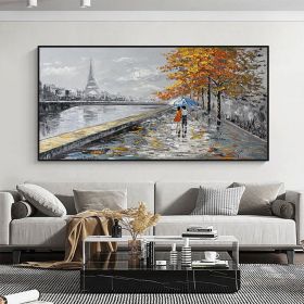 Hand Painted Oil Painting Paris Painting on Canvas Original Art Eiffel Tower Painting Large Wall Art Abstract Art Landscape Cityscape Painting Living (style: 1, size: 50x100cm)