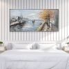 Hand Painted Oil Painting Large Original Oil Painting on Canvas Abstract Art Boho Wall Decor Lake Trees Landscape Bridge Nature Living Room Painting L