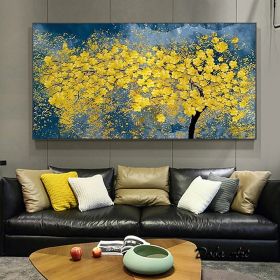 Modern Oil Painting Handmade on Canvas Golden Yellow Rich Tree Flower Plant Canvas Art Painting Canvas Home Living Room Bedroom Luxurious Decoration P (style: 1, size: 70x140cm)