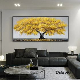 Oil Painting 100% Handmade Hand Painted Wall Art On Canvas Yellow Tree Plant Horizontal Abstract Modern Home Living Room Bedroom Luxurious Decoration (style: 1, size: 150X220cm)