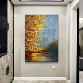 Handmade Oil Painting River Landscape Painting Original Oil Painting on Canvas Autumn Painting Trees Wall Art Boho Wall Decor Home Decor Bedroom Decor (style: 1, size: 100X150cm)
