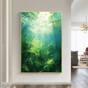 Hand Painted Oil Painting Abstract Water Scenery Oil Painting on Canvas Original Landscape Painting Living Room Home Decor Green Wall Art Custom Plant (style: 1, size: 90X120cm)