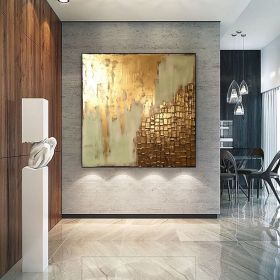 Hand Painted Oil Paintings  Abstract Gold leaf texture painting Home Decor Living Room Hallway Luxurious Decorative Painting (style: 1, size: 70x70cm)