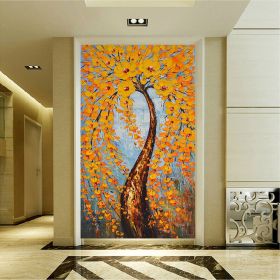 Hand Painted Oil Painting Orange Flowering Cherry Blossom Tree Painting Living Room Decor Wall Art Picture Thick Palette Knife Oil Painting On Canvas (style: 1, size: 75x150cm)
