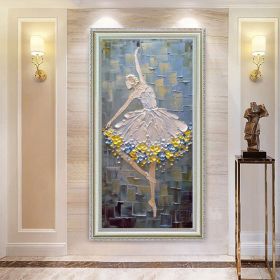 Hand Painted Oil Painting White Blue Yellow Ballet Girl Flower 3D Thick Palette Knife Oil Painting On Canvas Living Room Bedroom Decor Wall Art Painti (style: 1, size: 90X120cm)