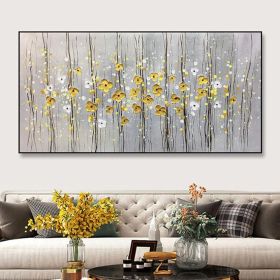 Hand Painted Modern Style Gold Tree Oil Painting Heave Textured Wall Art Golden Flowers Painting On Canvas For Home Decor Fedex Shipping Cost (style: 1, size: 100x200cm)