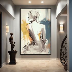 Handmade Oil Painting Beautiful Woman Line Art On Canvas Wall Art Figure Painting Colorful Acrylic Abstract Painting Modern Art Grey And Yellow Wall A (style: 1, size: 50X70cm)