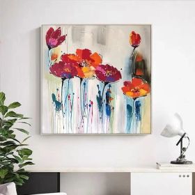 Handmade Oil Painting Abstract Floral Painting Large Canvas Painting Pink Flower Art Texture Colorful Oil Painting White Oversize Room Wall Art Pictur (style: 1, size: 60x60cm)