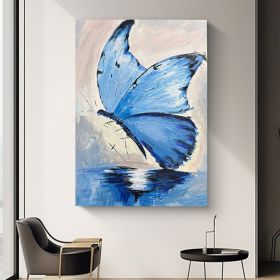 Hand Painted Custom Butterfly Oil Painting On Canvas Original Abstract White And Blue Painting Butterfly Art Minimalist Wall Art Texture Art (style: 1, size: 140x210cm)