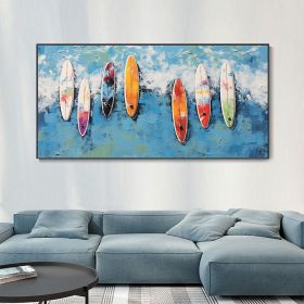 Handmade Oil Painting Custom Colored Surfboard Original Summer Surfing Swimming Party Abstract Blue Ocean Seascape Canvas Wall Art Home Decor Gift (style: 1, size: 120x240cm)