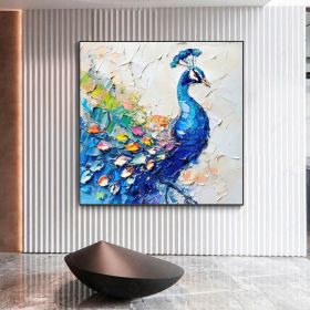 Hand Painted Peacock Oil Painting Bird Original Art Rustic Animals Impasto Artwork Textured Wall Art Decor For Home Spring Gifts Colorful Painting Wal (style: 1, size: 160x160cm)