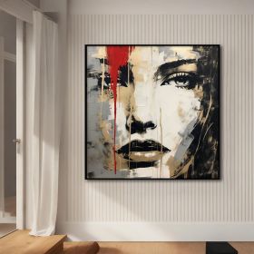 Handmade Oil Painting Woman Face Red Gray Gold Black Textured Figure Painting Acrylic Abstract Oil Painting Wall Decor Living Room Office (style: 1, size: 50x50cm)