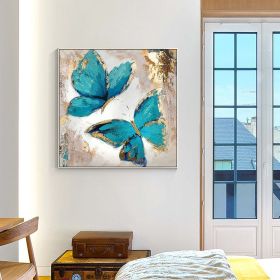 Handmade Oil Painting Gold Teal Butterfly Original Animal Painting Fly Wing To Wing Square Modern Wall Art Luxury Bedroom Livingroom Art Decor Butterf (style: 1, size: 50x50cm)