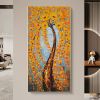 Hand Painted Oil Painting Orange Flowering Cherry Blossom Tree Painting Living Room Decor Wall Art Picture Thick Palette Knife Oil Painting On Canvas