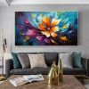 Handmade Oil Painting Orange Flower Oil Painting on Canvas Original Floral Painting Abstract Colorful Art Living room Wall Decor Large Texture Wall Ar