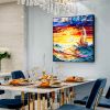 Handmade Oil Painting Original Nautical Oil Painting On Canvas Large Wall Art Abstract Colorful Sailboat Painting Sunset Ocean Painting Living Room Wa