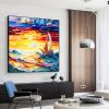 Handmade Oil Painting Original Nautical Oil Painting On Canvas Large Wall Art Abstract Colorful Sailboat Painting Sunset Ocean Painting Living Room Wa