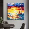 Handmade Oil Painting Original Nautical Oil Painting On Canvas Large Wall Art Abstract Colorful Sailboat Painting Sunset Ocean Painting Living Room Wa