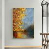 Handmade Oil Painting River Landscape Painting Original Oil Painting on Canvas Autumn Painting Trees Wall Art Boho Wall Decor Home Decor Bedroom Decor
