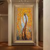 Hand Painted Oil Painting Orange Flowering Cherry Blossom Tree Painting Living Room Decor Wall Art Picture Thick Palette Knife Oil Painting On Canvas