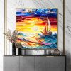 Handmade Oil Painting Original Nautical Oil Painting On Canvas Large Wall Art Abstract Colorful Sailboat Painting Sunset Ocean Painting Living Room Wa