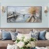 Hand Painted Oil Painting Large Original Oil Painting on Canvas Abstract Art Boho Wall Decor Lake Trees Landscape Bridge Nature Living Room Painting L