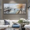Hand Painted Oil Painting Large Original Oil Painting on Canvas Abstract Art Boho Wall Decor Lake Trees Landscape Bridge Nature Living Room Painting L