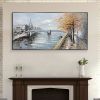 Hand Painted Oil Painting Large Original Oil Painting on Canvas Abstract Art Boho Wall Decor Lake Trees Landscape Bridge Nature Living Room Painting L