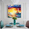 Handmade Oil Painting Original Nautical Oil Painting On Canvas Large Wall Art Abstract Colorful Sailboat Painting Sunset Ocean Painting Living Room Wa